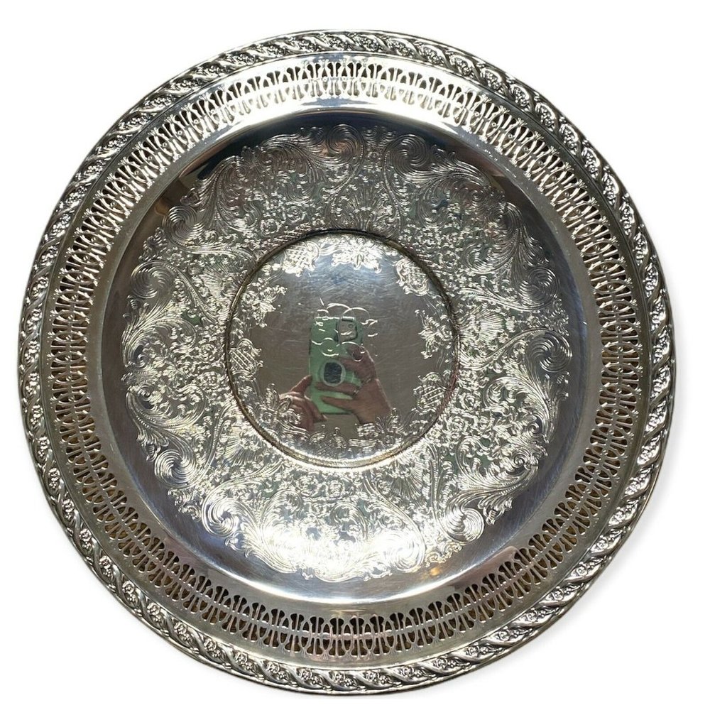 International Silver Company Serving Platter Tray 12” Floral Pattern Polished